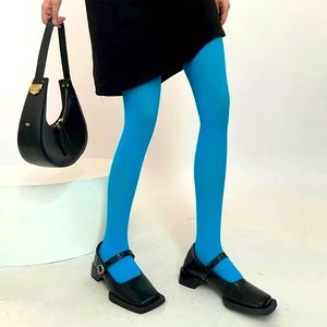 NWT turquoise blue velvet stockings opaque tights fashion legs 1size leggy thick